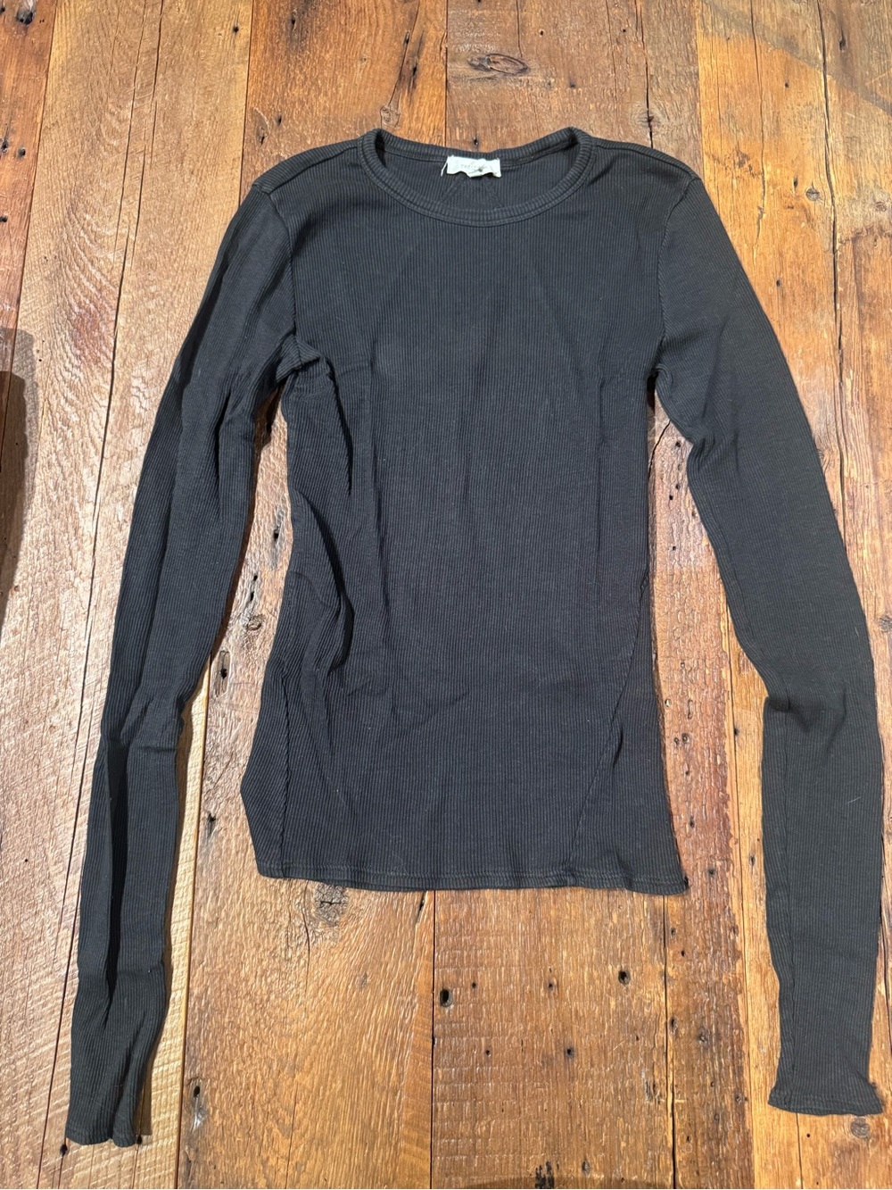 rag & bone Black Ribbed Long-Sleeve Crewneck Top
